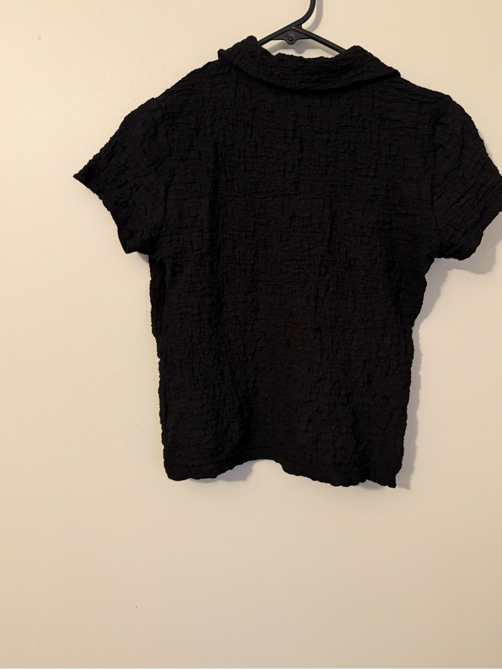 Nine West Black Textured Button-Down Short Sleeve Top